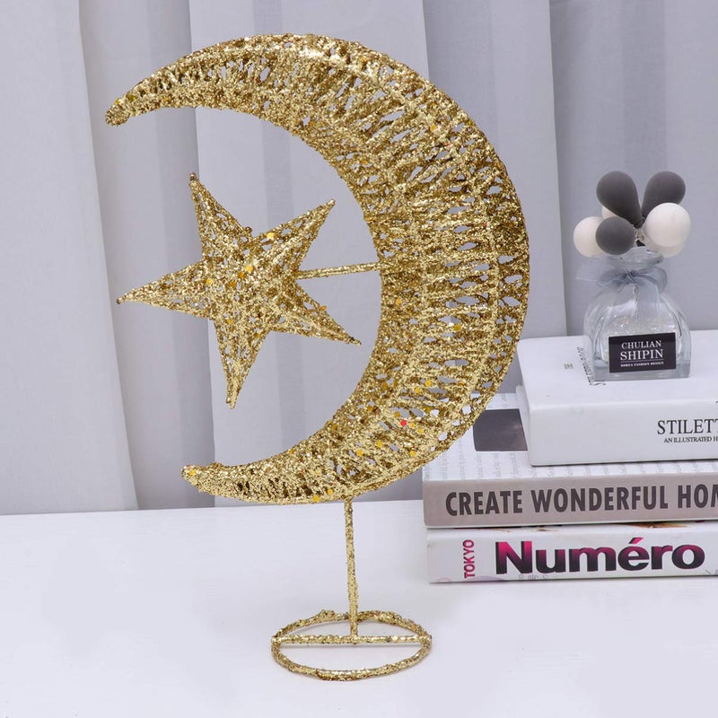 Uonlytech Iron Moon and Star Ornament Glitter Christmas Table Decoration Christmas Tree Decoration Wedding Birthday Holiday Party Supply 20cm (Golden) - Image 3